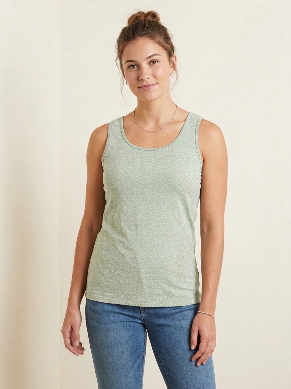 Duluth Trading Co Sage Green Polka Dot Scoop Neck Tank Top L